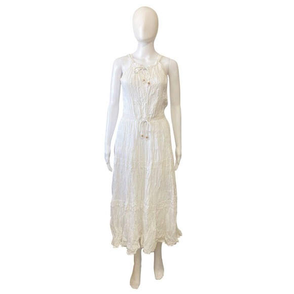Casablanca Dresses & Skirts - Casa Blanca White Coastal Beach Midi Dress Crochet Tie Waist Size 36